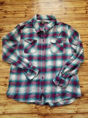 U.S. Polo Assn. Teal Vibrant Purple Plaid Button Down Shirt Juniors XL Flannel